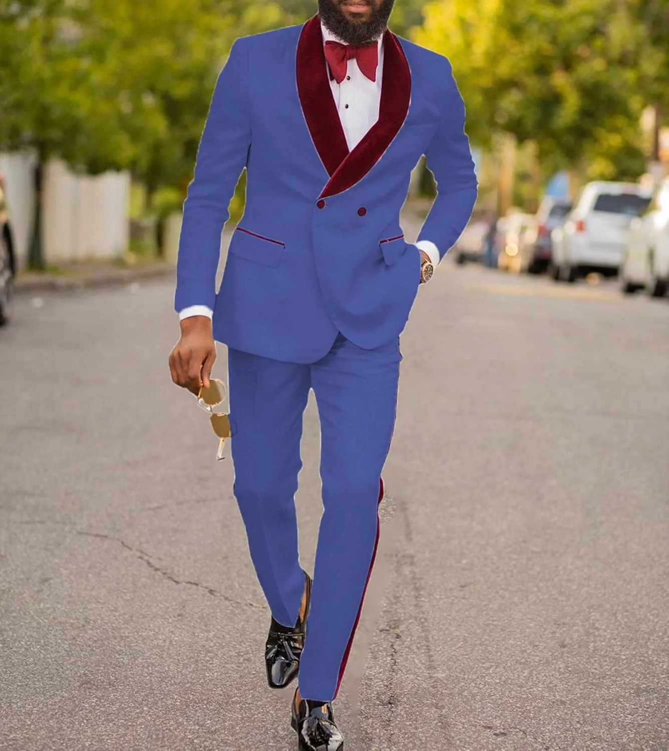 Men's Suits 2 Pieces Slim Fit Patterned Tuxedos Casual Groomsmen Jacquard Wedding Suits (Blazer Pants)