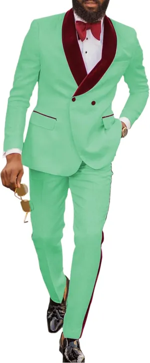 Men's Suits 2 Pieces Slim Fit Patterned Tuxedos Casual Groomsmen Jacquard Wedding Suits (Blazer Pants)