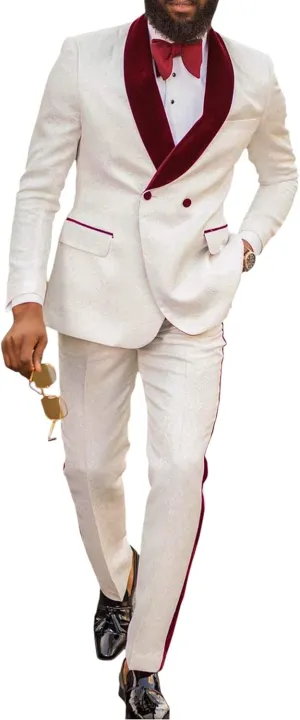 Men's Suits 2 Pieces Slim Fit Patterned Tuxedos Casual Groomsmen Jacquard Wedding Suits (Blazer Pants)