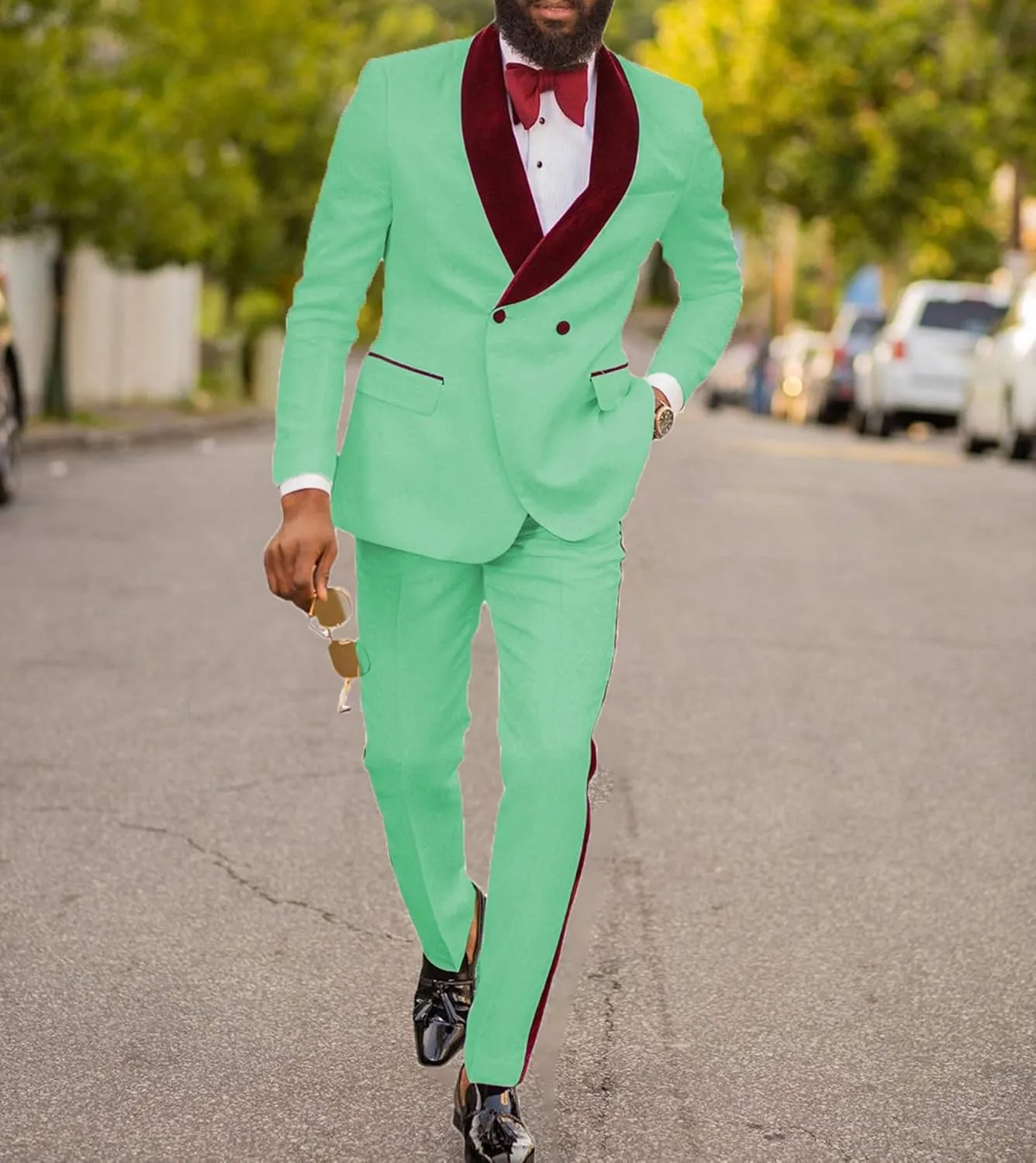 Men's Suits 2 Pieces Slim Fit Patterned Tuxedos Casual Groomsmen Jacquard Wedding Suits (Blazer Pants)