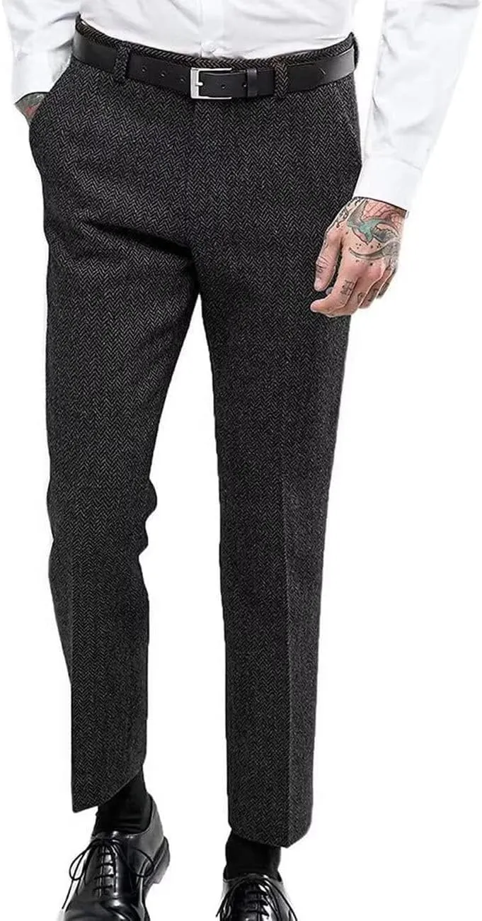 Men's Suits Slim Fit 3 Piece Suits for Men Tweed Herringbone Suits Retro Vintage Blazer Wedding Suits Jacket Vest Pants Set