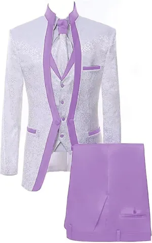 Men's Suits Slim Fit 3 Piece Suits for Men White Premium Floral Blazer Wedding Suits Jacket Vest Pants Men Tuxedo Suits Set