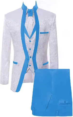 Men's Suits Slim Fit 3 Piece Suits for Men White Premium Floral Blazer Wedding Suits Jacket Vest Pants Men Tuxedo Suits Set