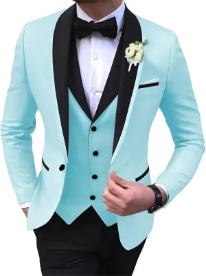 Mens Suits Slim Fit 3 Pieces Blazer Vest Pants Suits Set One Button Formal Business Wedding