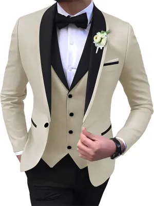 Mens Suits Slim Fit 3 Pieces Blazer Vest Pants Suits Set One Button Formal Business Wedding