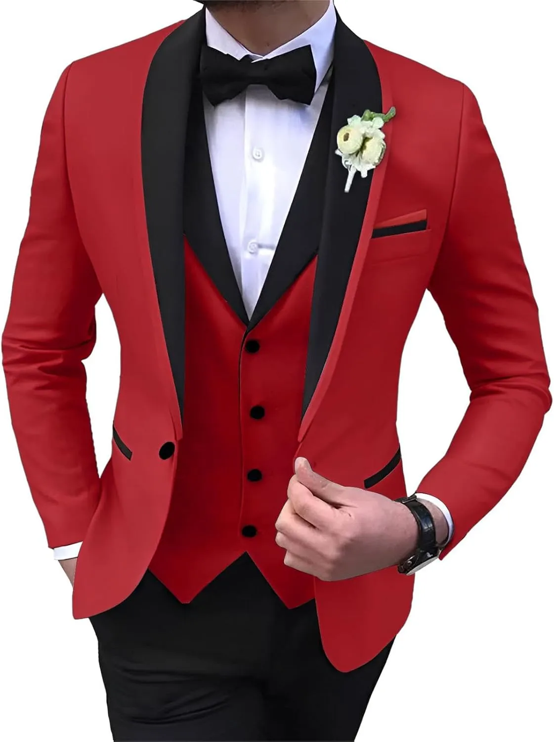 Mens Suits Slim Fit 3 Pieces Blazer Vest Pants Suits Set One Button Formal Business Wedding