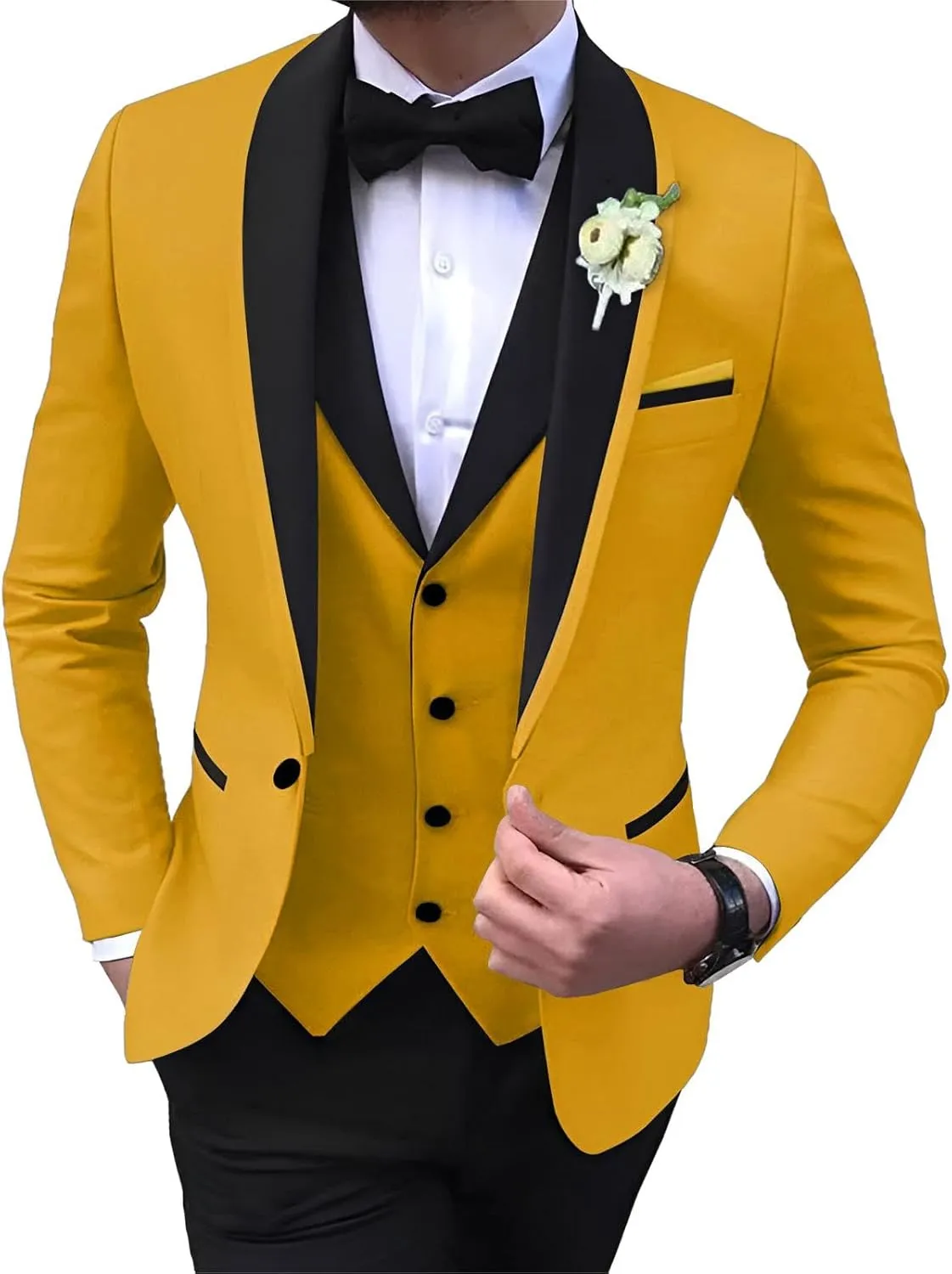 Mens Suits Slim Fit 3 Pieces Blazer Vest Pants Suits Set One Button Formal Business Wedding