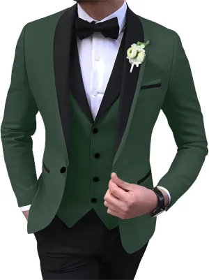 Mens Suits Slim Fit 3 Pieces Blazer Vest Pants Suits Set One Button Formal Business Wedding