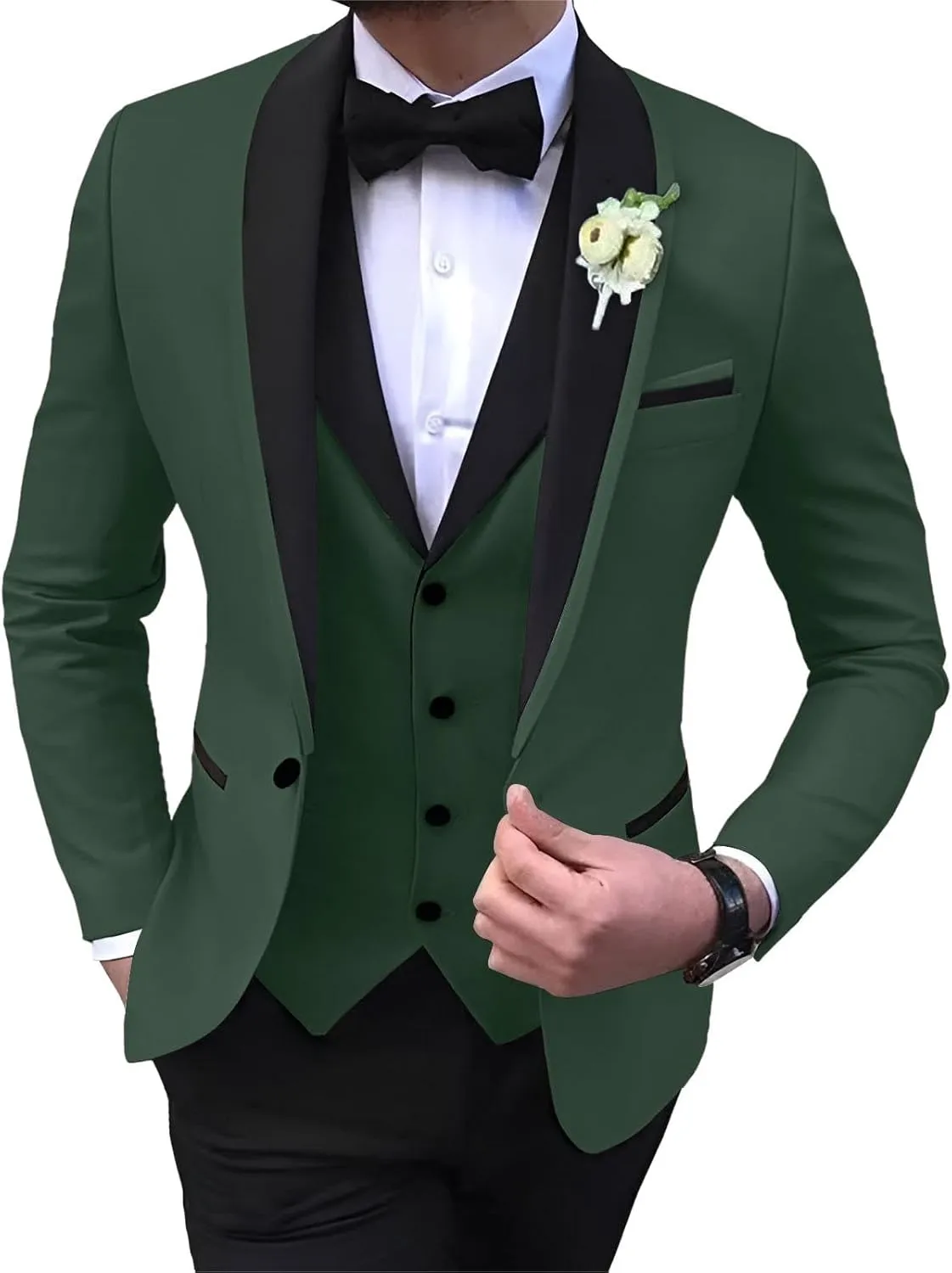 Mens Suits Slim Fit 3 Pieces Blazer Vest Pants Suits Set One Button Formal Business Wedding