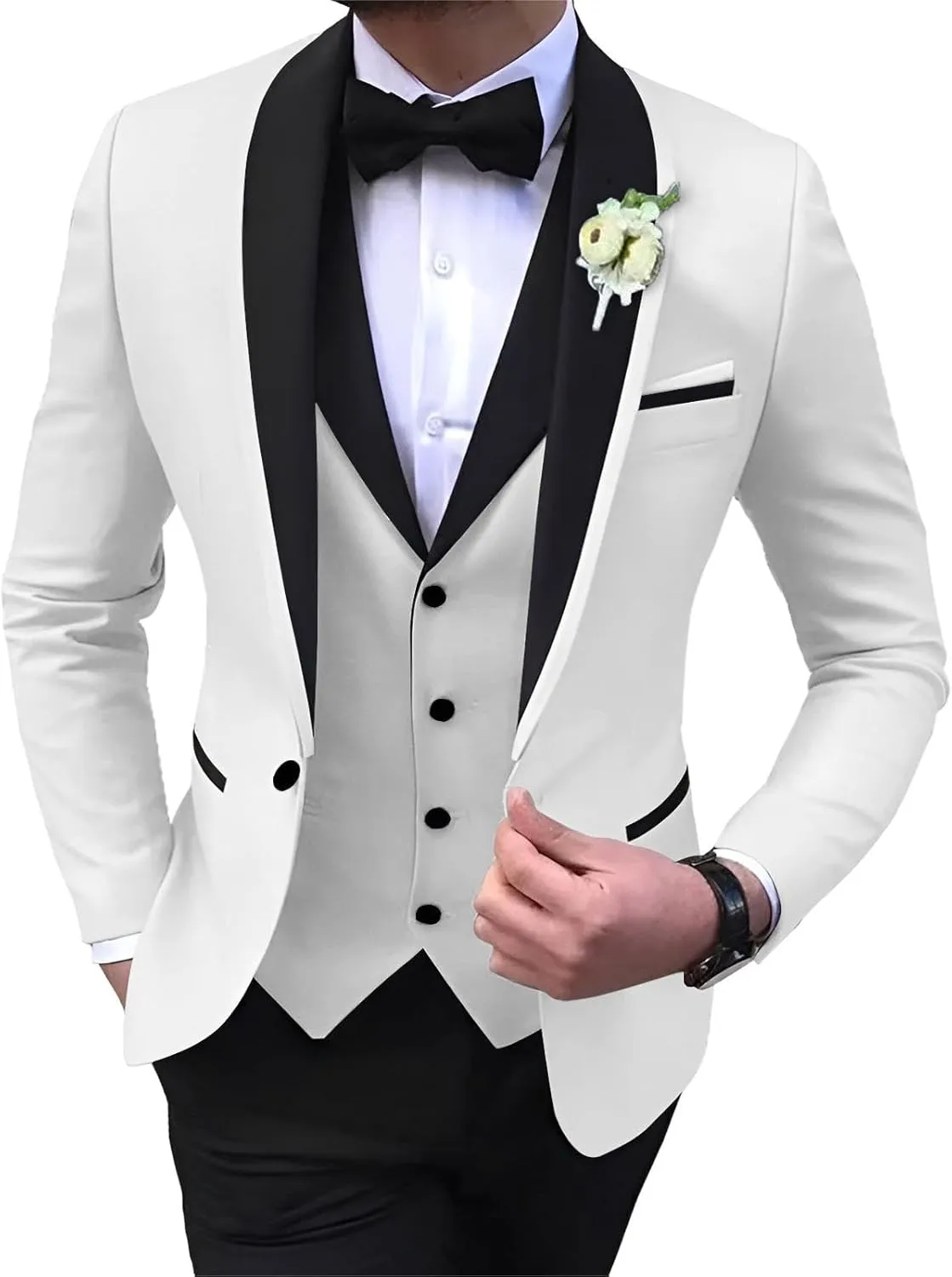 Mens Suits Slim Fit 3 Pieces Blazer Vest Pants Suits Set One Button Formal Business Wedding