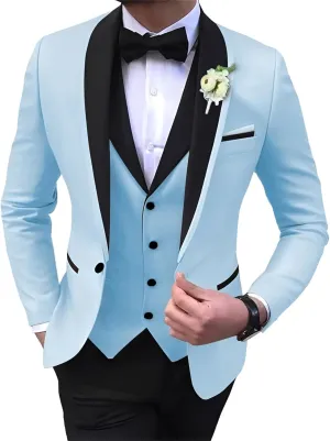 Mens Suits Slim Fit 3 Pieces Blazer Vest Pants Suits Set One Button Formal Business Wedding