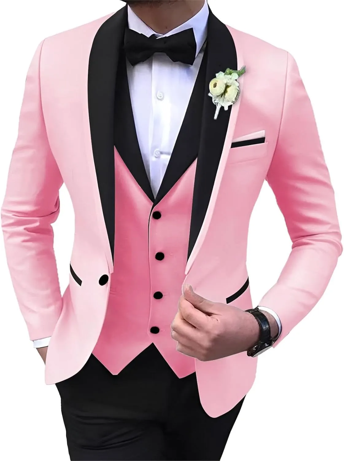 Mens Suits Slim Fit 3 Pieces Blazer Vest Pants Suits Set One Button Formal Business Wedding