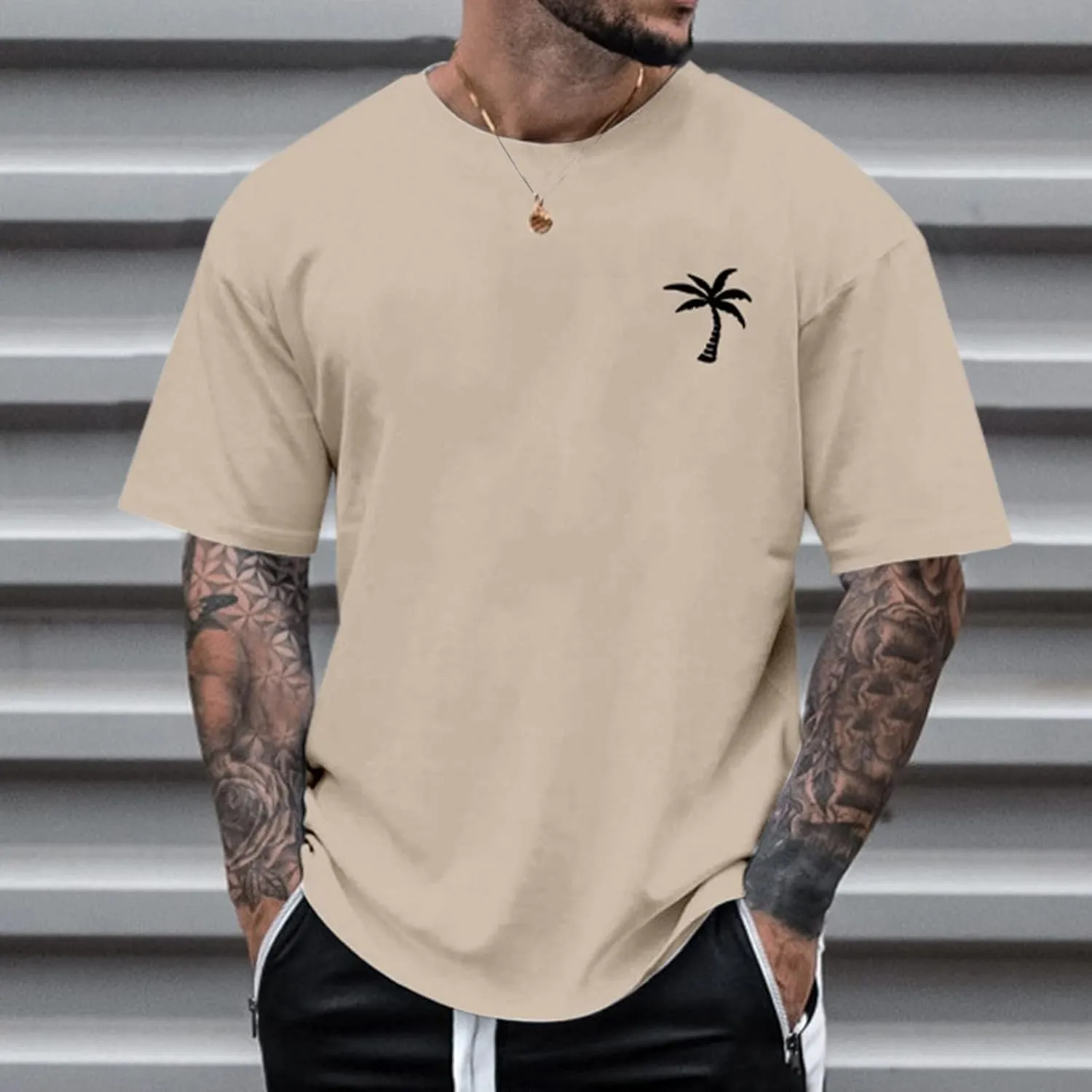 Men's Summer Short Sleeve Palm Tree Print T-Shirts Lightweight Quick Dry Casual Loose Fit Graphic Tee Shirts 2025