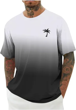 Mens Summer Streetwear Casual T Shirts Short Sleeve Ombre Tropical Print Tee Shirts Loose Fit Fashion Hip Hop Tshirts