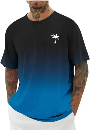 Mens Summer Streetwear Casual T Shirts Short Sleeve Ombre Tropical Print Tee Shirts Loose Fit Fashion Hip Hop Tshirts