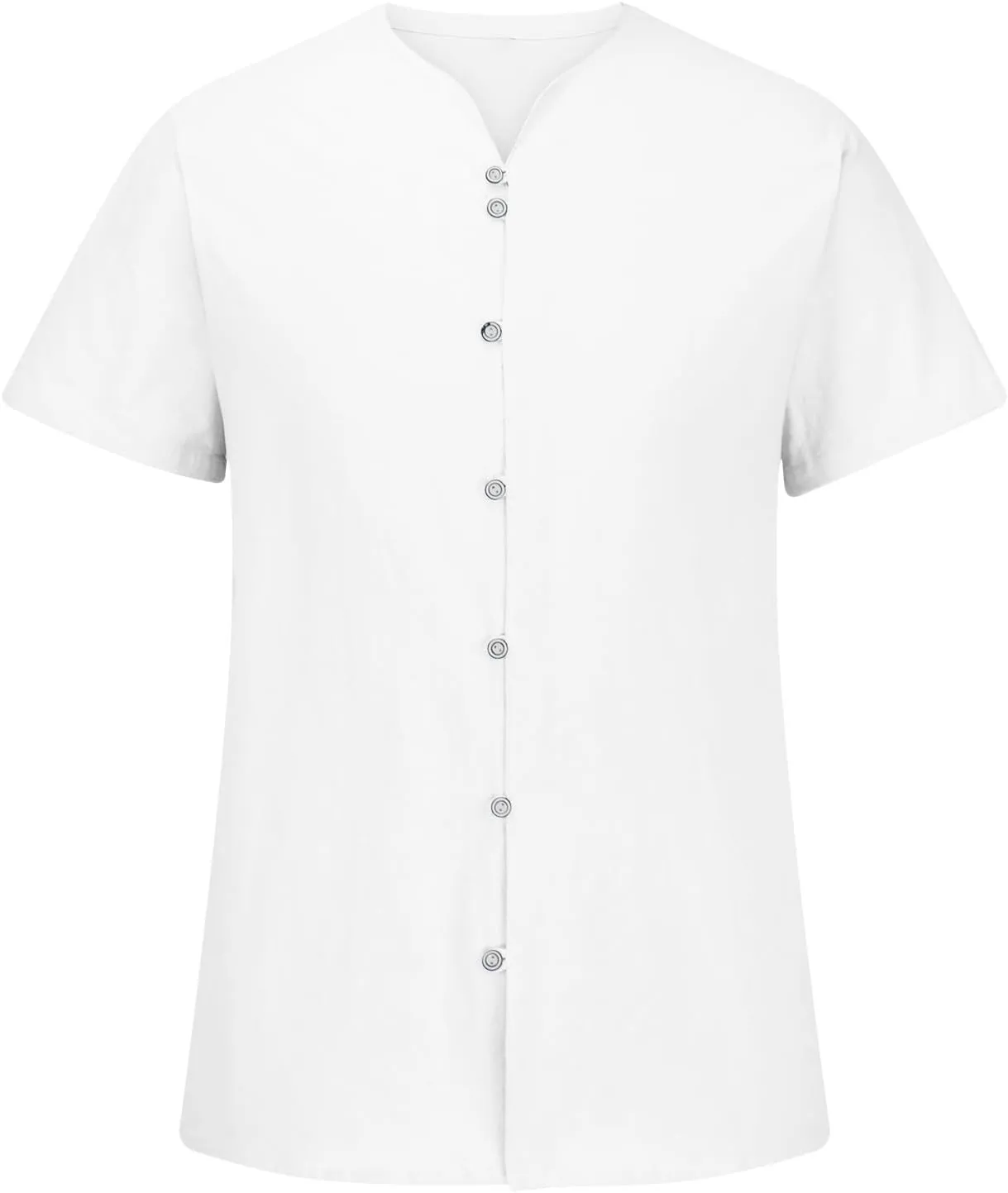 Men's T-Shirts Cotton Linen Short Sleeve Button Down Shirt Summer Loose Fit Solid Business Casual Shirts Beach Shirt