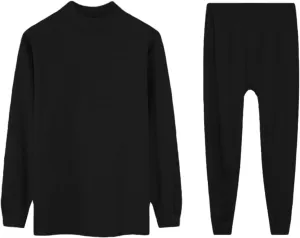 Mens Thermal Underwear Set Mockneck Long Sleeve Warm Shirts and Pants Fleece Lined Base Layer Winter Outfits Loungwear