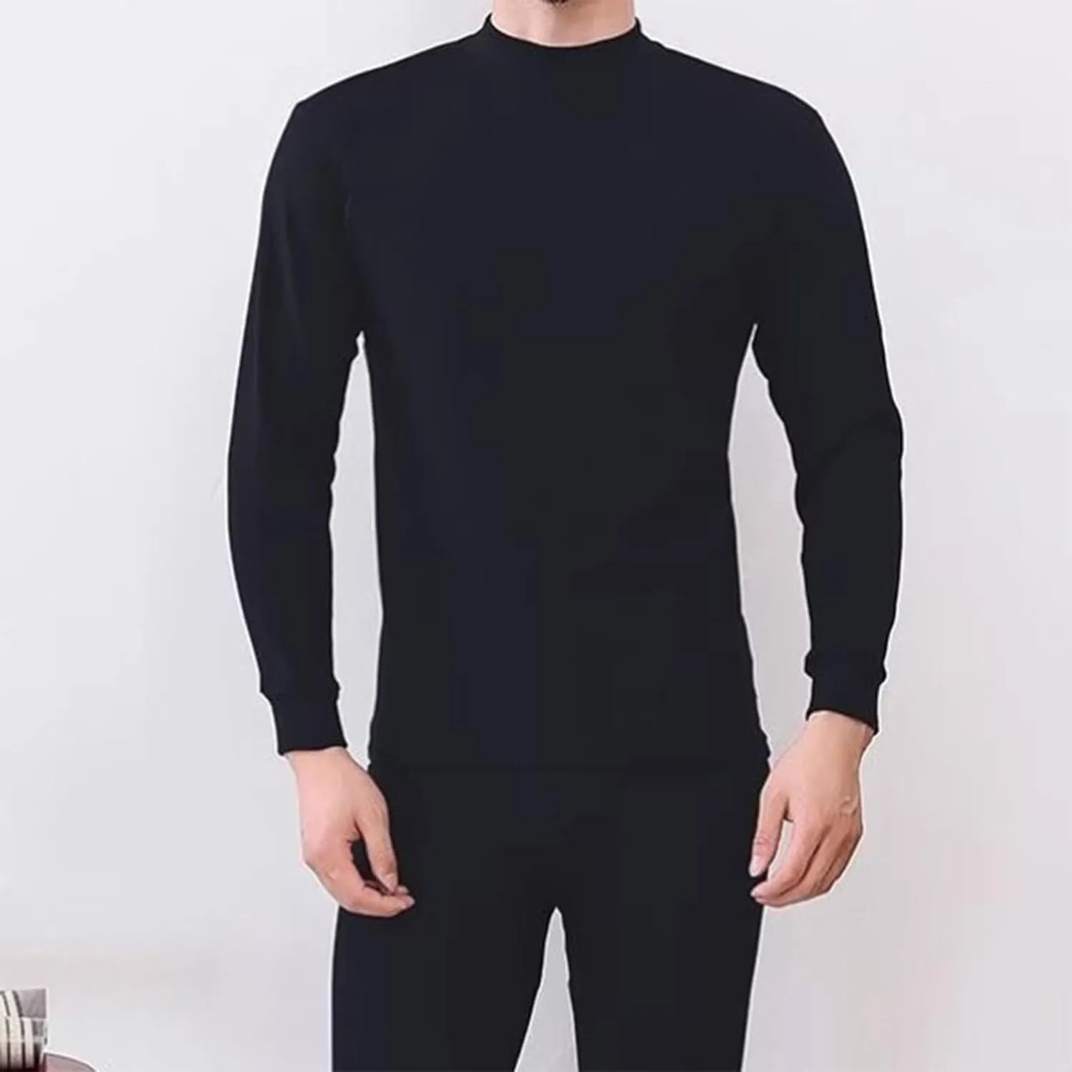 Mens Thermal Underwear Set Mockneck Long Sleeve Warm Shirts and Pants Fleece Lined Base Layer Winter Outfits Loungwear