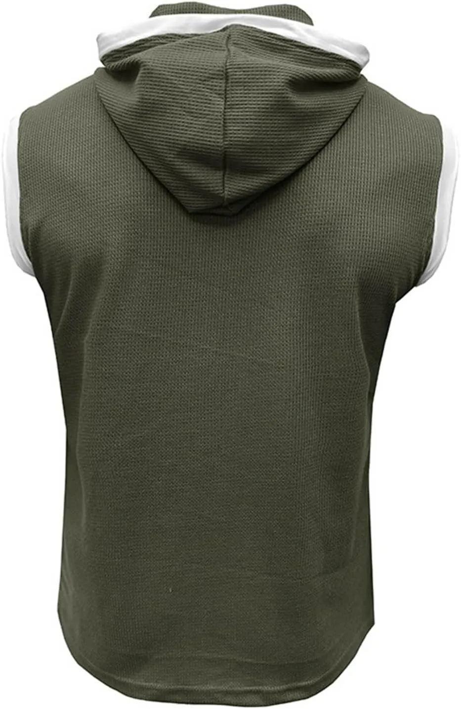 Men's Waffle Workout Hooded Tank Tops Button Down Sleeveless Gym Hoodies Color Block Training Athletic Muscle Pullover