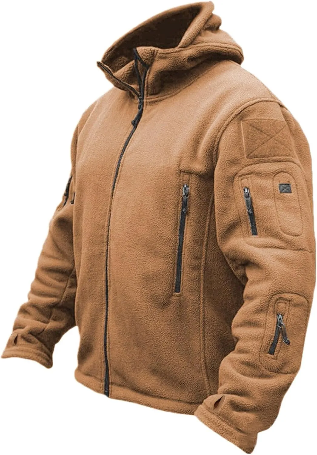 Men's Warm Military Tactical Hoodies Trendy Fall Winter Warm Full Zip Fleece Jacket with Multi Pockets Sports Coats