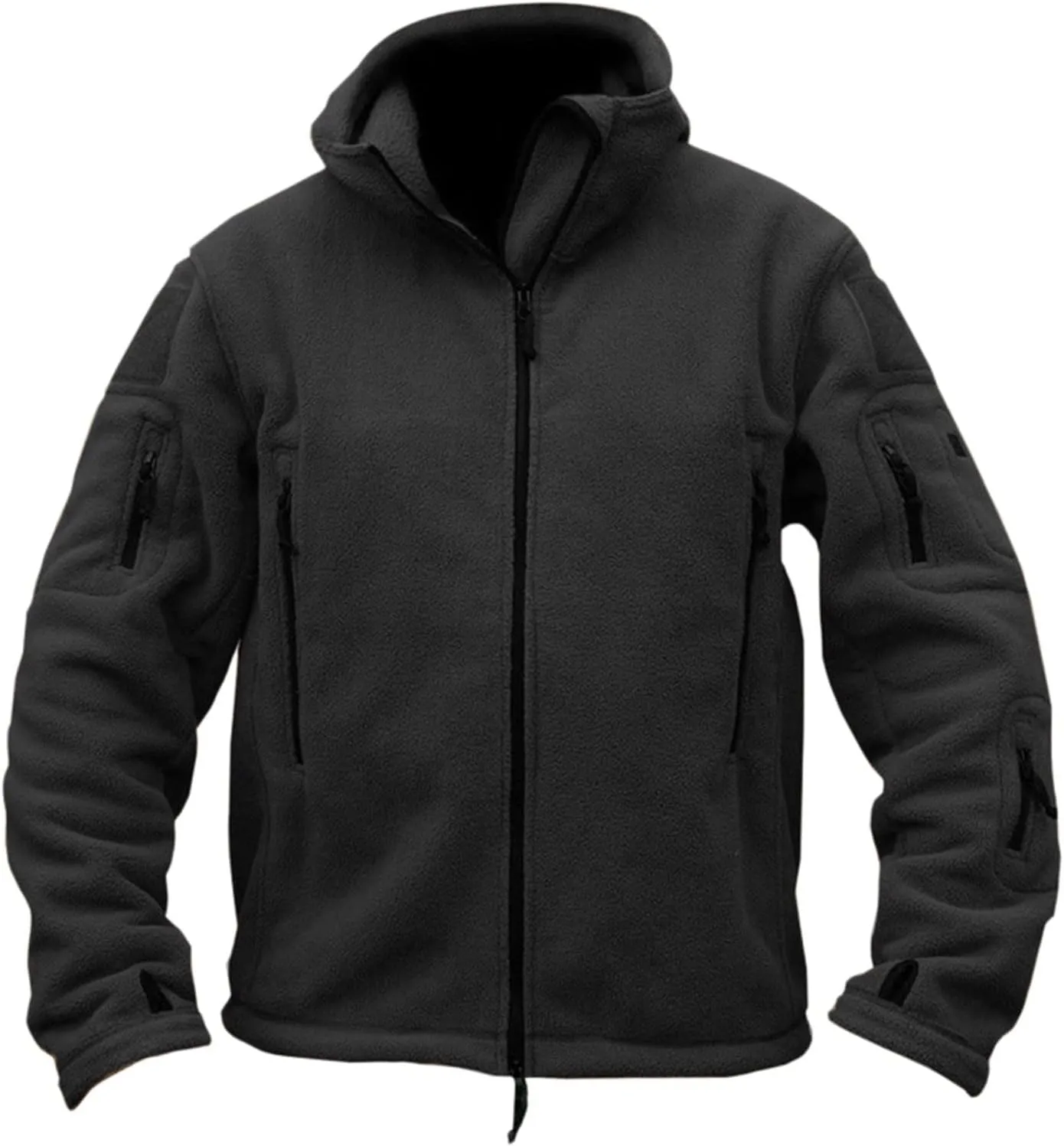 Men's Warm Military Tactical Hoodies Trendy Fall Winter Warm Full Zip Fleece Jacket with Multi Pockets Sports Coats