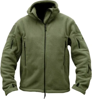 Men's Warm Military Tactical Hoodies Trendy Fall Winter Warm Full Zip Fleece Jacket with Multi Pockets Sports Coats
