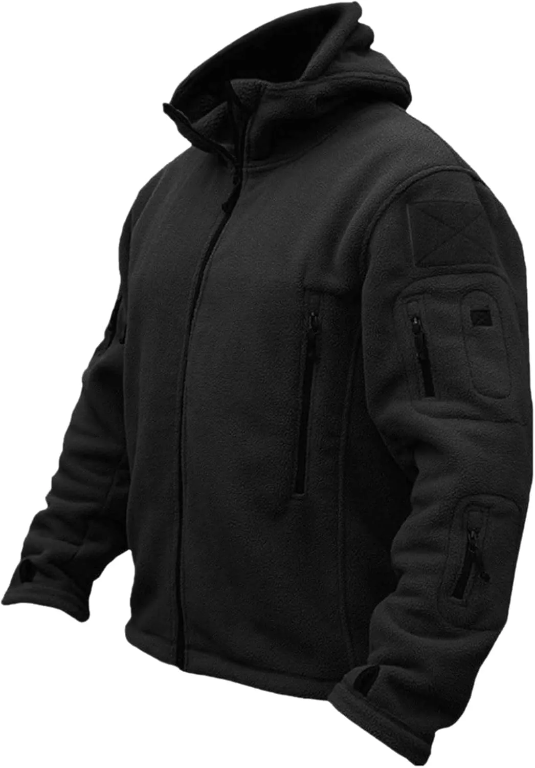 Men's Warm Military Tactical Hoodies Trendy Fall Winter Warm Full Zip Fleece Jacket with Multi Pockets Sports Coats