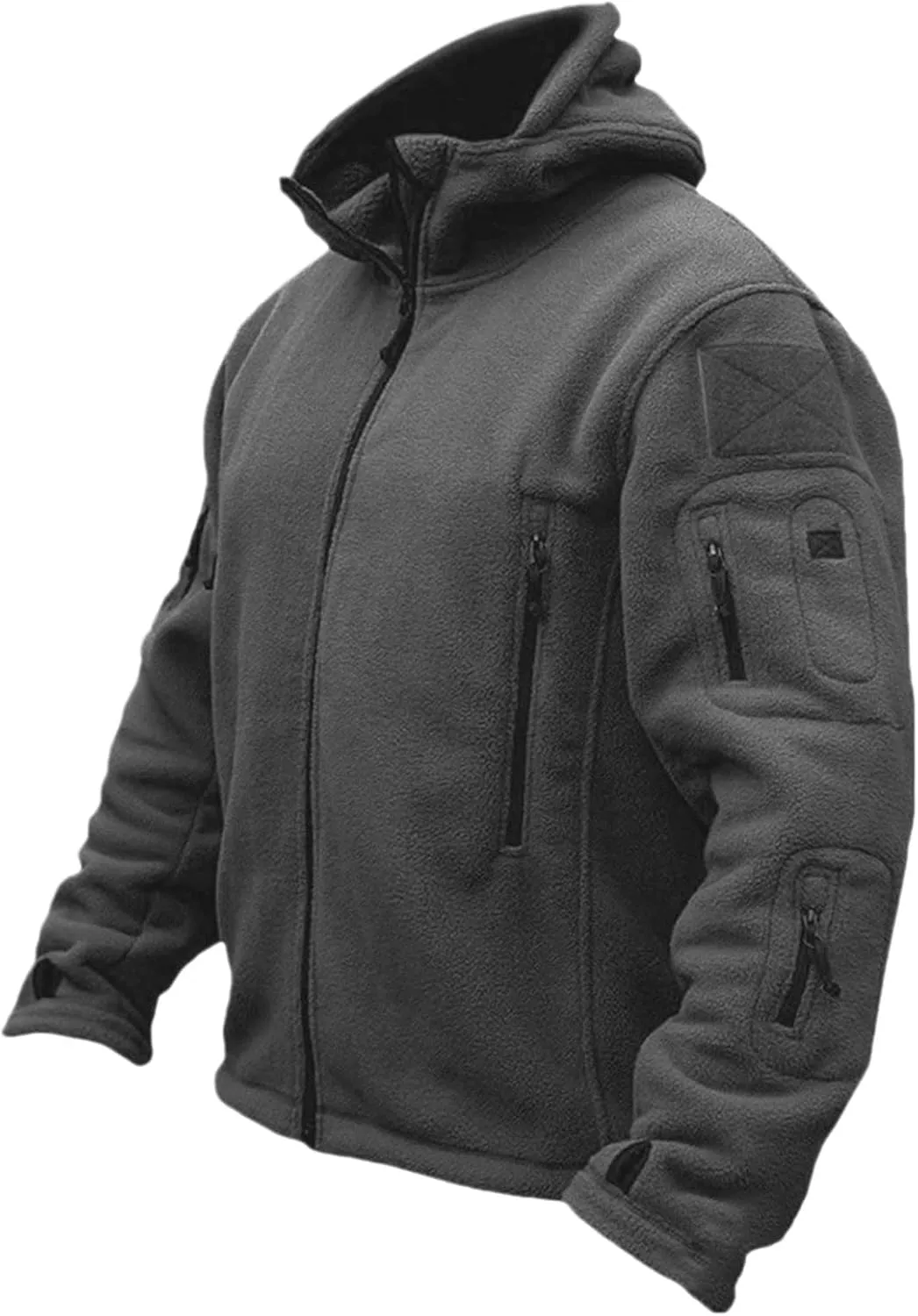 Men's Warm Military Tactical Hoodies Trendy Fall Winter Warm Full Zip Fleece Jacket with Multi Pockets Sports Coats