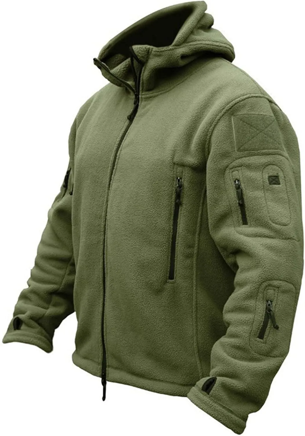 Men's Warm Military Tactical Hoodies Trendy Fall Winter Warm Full Zip Fleece Jacket with Multi Pockets Sports Coats