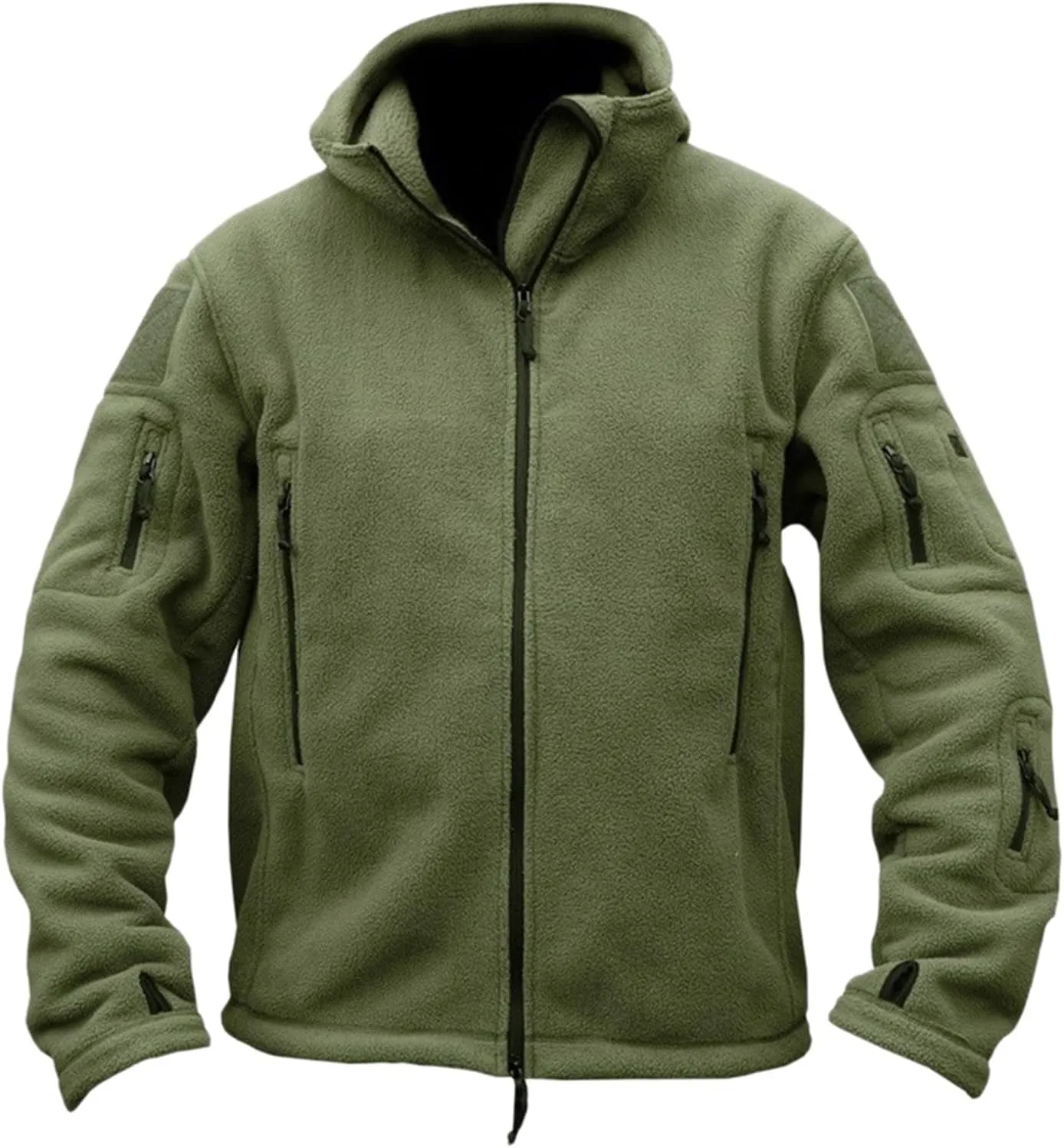 Men's Warm Military Tactical Hoodies Trendy Fall Winter Warm Full Zip Fleece Jacket with Multi Pockets Sports Coats