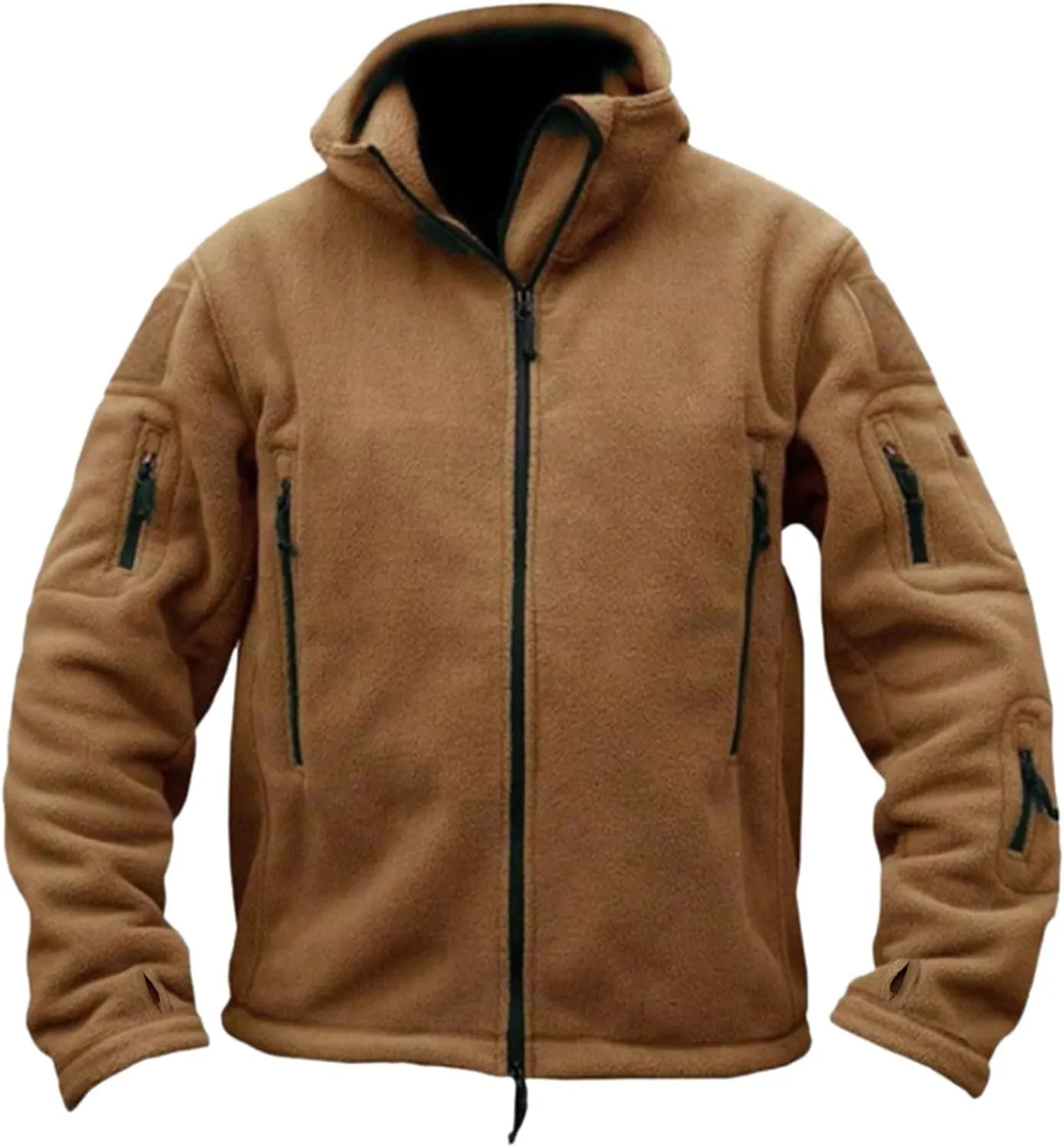 Men's Warm Military Tactical Hoodies Trendy Fall Winter Warm Full Zip Fleece Jacket with Multi Pockets Sports Coats