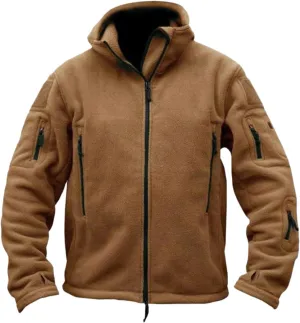 Men's Warm Military Tactical Hoodies Trendy Fall Winter Warm Full Zip Fleece Jacket with Multi Pockets Sports Coats