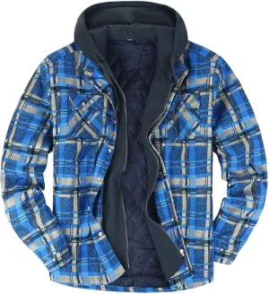Mens Winter Coat Quilted Lined Plaid Warm With Hood Warm Windbreaker Jackets Heated Casual Hoodie