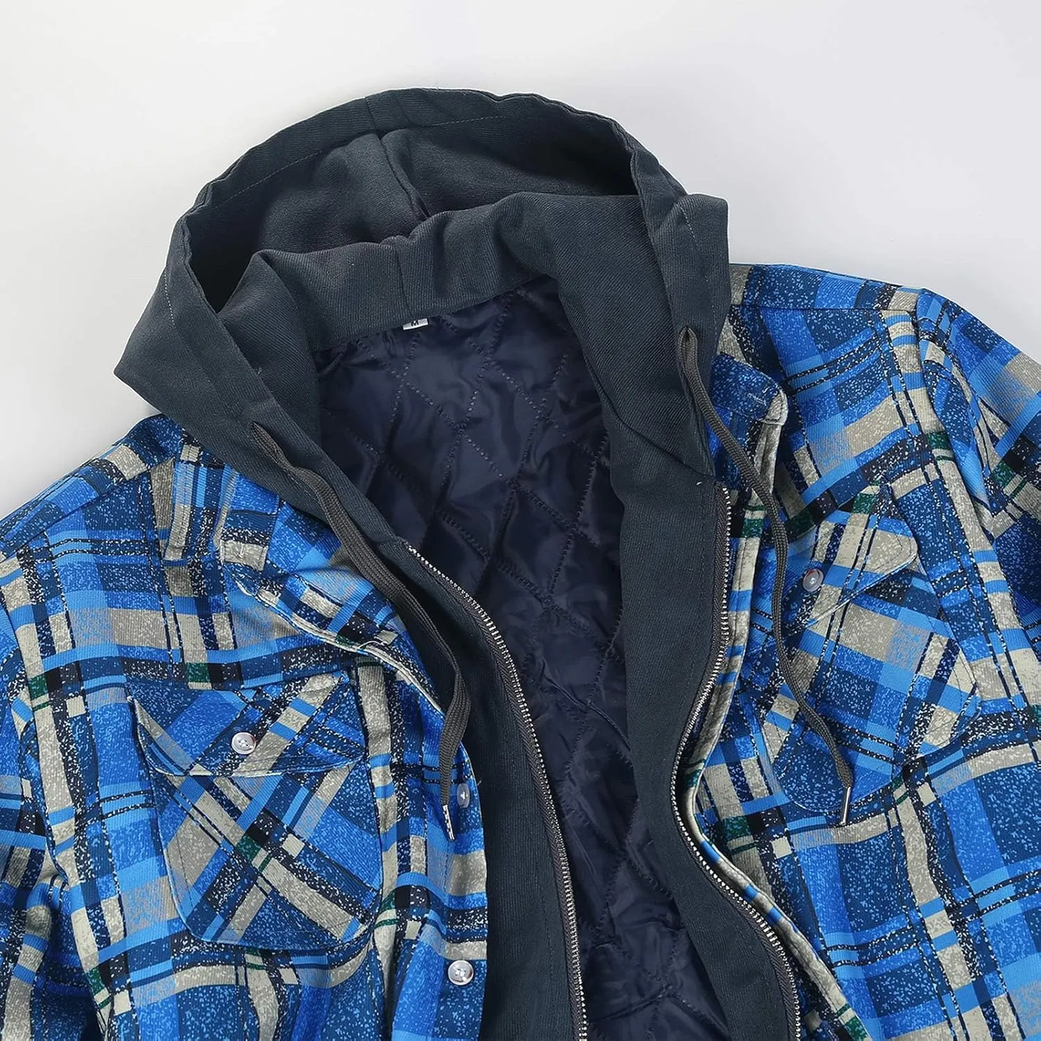 Mens Winter Coat Quilted Lined Plaid Warm With Hood Warm Windbreaker Jackets Heated Casual Hoodie