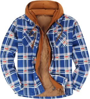 Mens Winter Coat Quilted Lined Plaid Warm With Hood Warm Windbreaker Jackets Heated Casual Hoodie