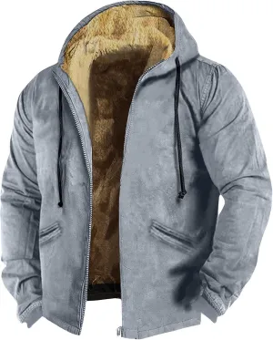 Men'S Winter Coats Solid Color Zipper Hooded Warm Windbreaker Jackets Oversized Heavy Hoodie