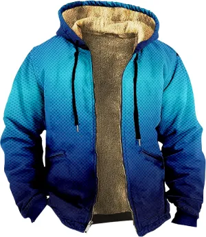 Mens Winter Coats Solid Color Zipper Hooded Warm Windbreaker Jackets Oversized Heavy Hoodie