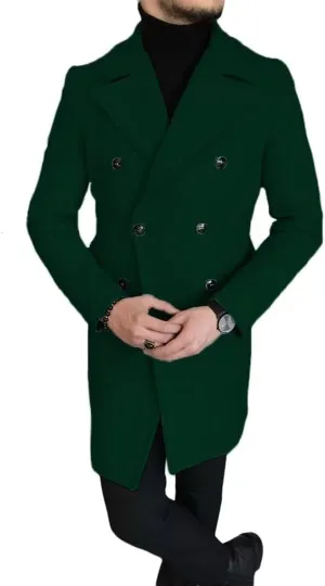 Men's Wool Blend Pea Coat Winter Classic Trench Coat Notch Lapel Double Breasted Warm Overcoat ASDF12
