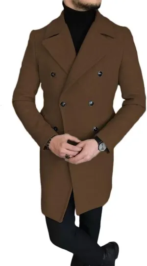 Men's Wool Blend Pea Coat Winter Classic Trench Coat Notch Lapel Double Breasted Warm Overcoat ASDF12