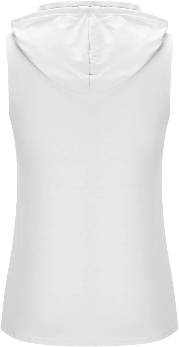 Men's Workout Drawstring Hoodies Trendy Muscle Cut Off T Shirt Summer Sleeveless Running Athletic Hooded Tank Tops