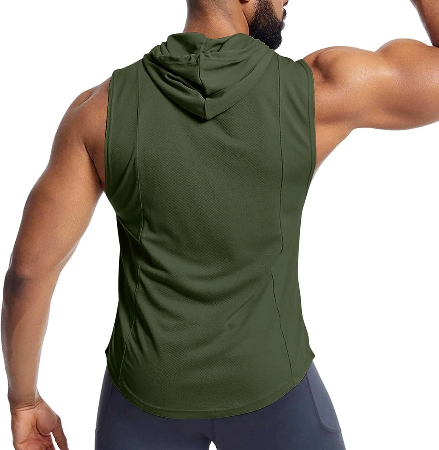 Men's Workout Hooded Tank Tops Quick Dry Muscle Cut Off T Shirt Summer Sleeveless Running Athletic Drawstring Hoodies