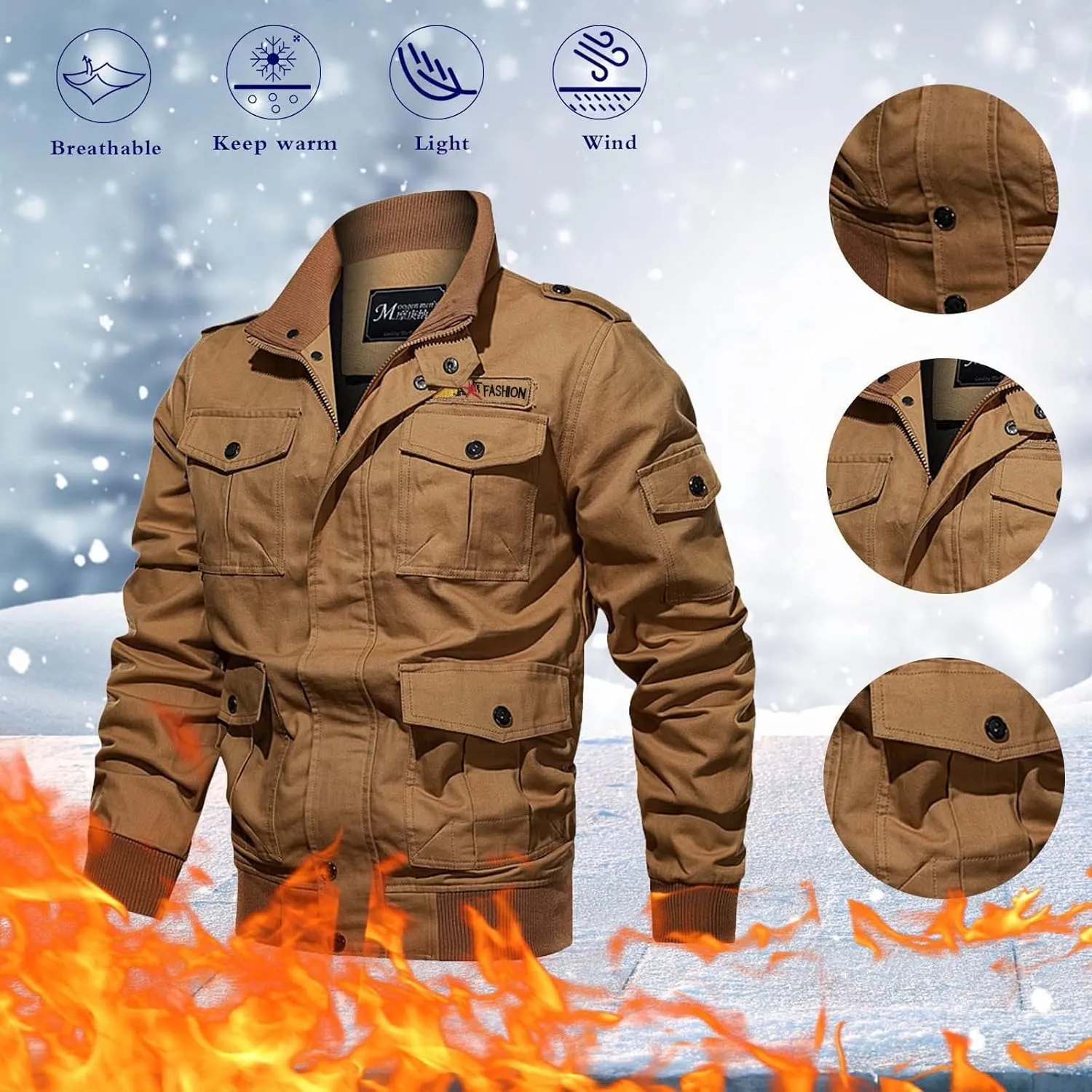 Mens Zip Up Fleece Warm Jackets Thick Coats Breathable Top Zipper Lapel Solid Jacket Winter Coat Warm Parka Jacket