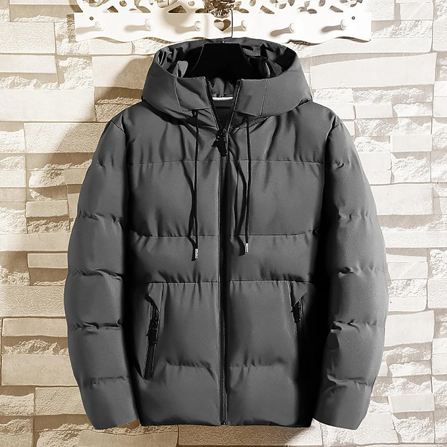 Mens Zip Up Fleece Warm Jackets Thick Coats Breathable Top Zipper Lapel Solid Jacket Winter Coat Warm Parka Jacket