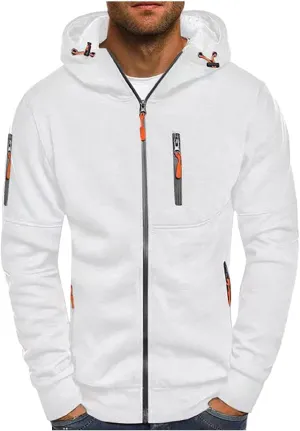 Mens Zip up Hoodie Casual Big and Tall Hoodies for Travel Sports Long Sleeve Zipper Jacket Sweatshirt with Pocket