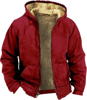 Men's Zip Up Hoodie Winter Sweatshirt Thermal Fleece Sherpa Lined Warm Jacket Autumn Warm Casual Sports Coat Fashion