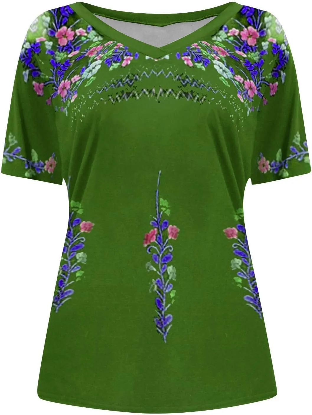 Mexican Shirt for Women 2024 Fashion Mexican Embroidered Blouse Ethnic Style Tees Boho Floral Print Short Sleeve Tops
