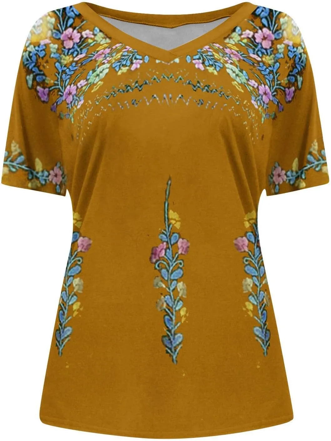 Mexican Shirt for Women 2024 Fashion Mexican Embroidered Blouse Ethnic Style Tees Boho Floral Print Short Sleeve Tops