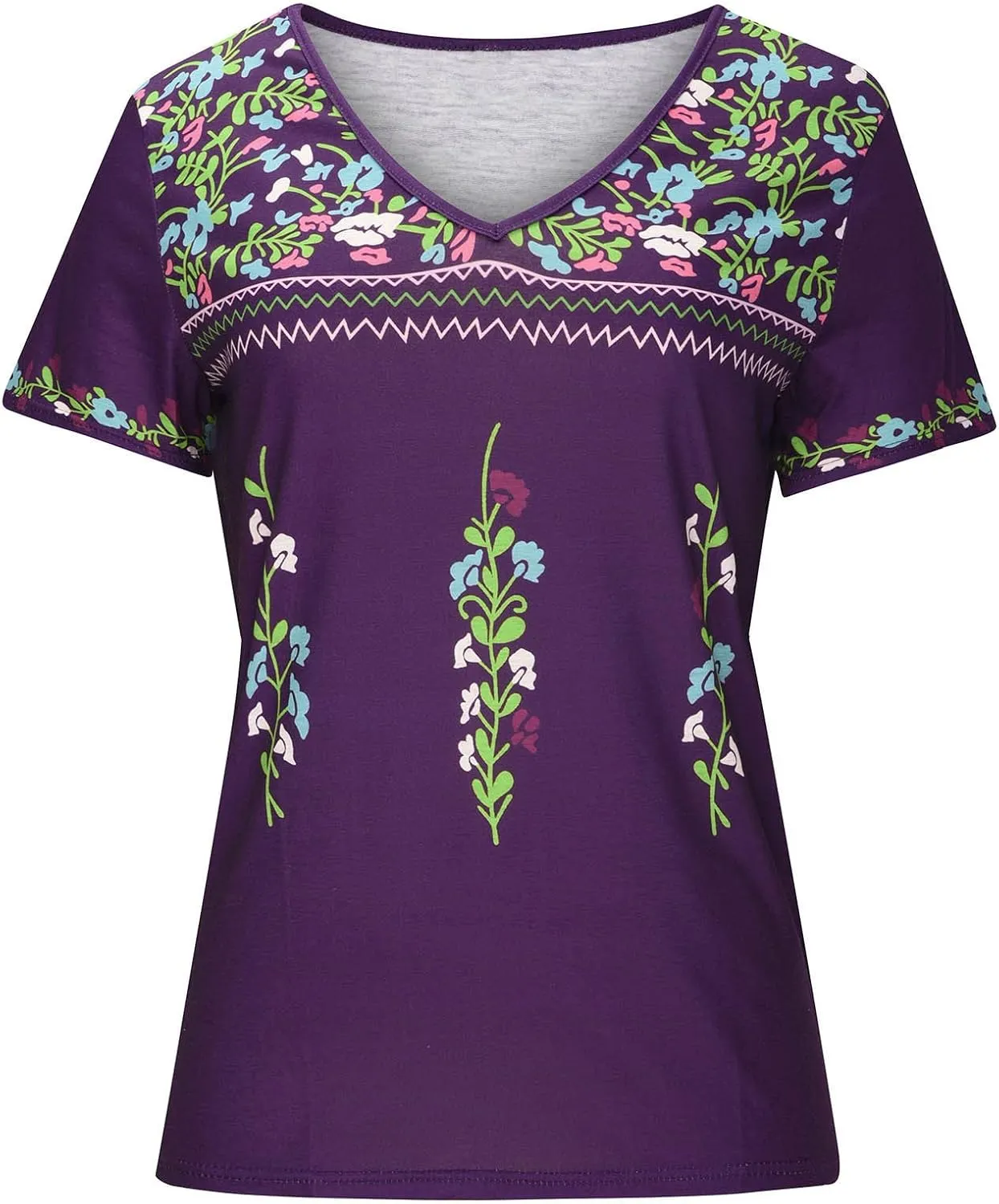 Mexican Shirt for Women 2024 Fashion Mexican Embroidered Blouse Ethnic Style Tees Boho Floral Print Short Sleeve Tops