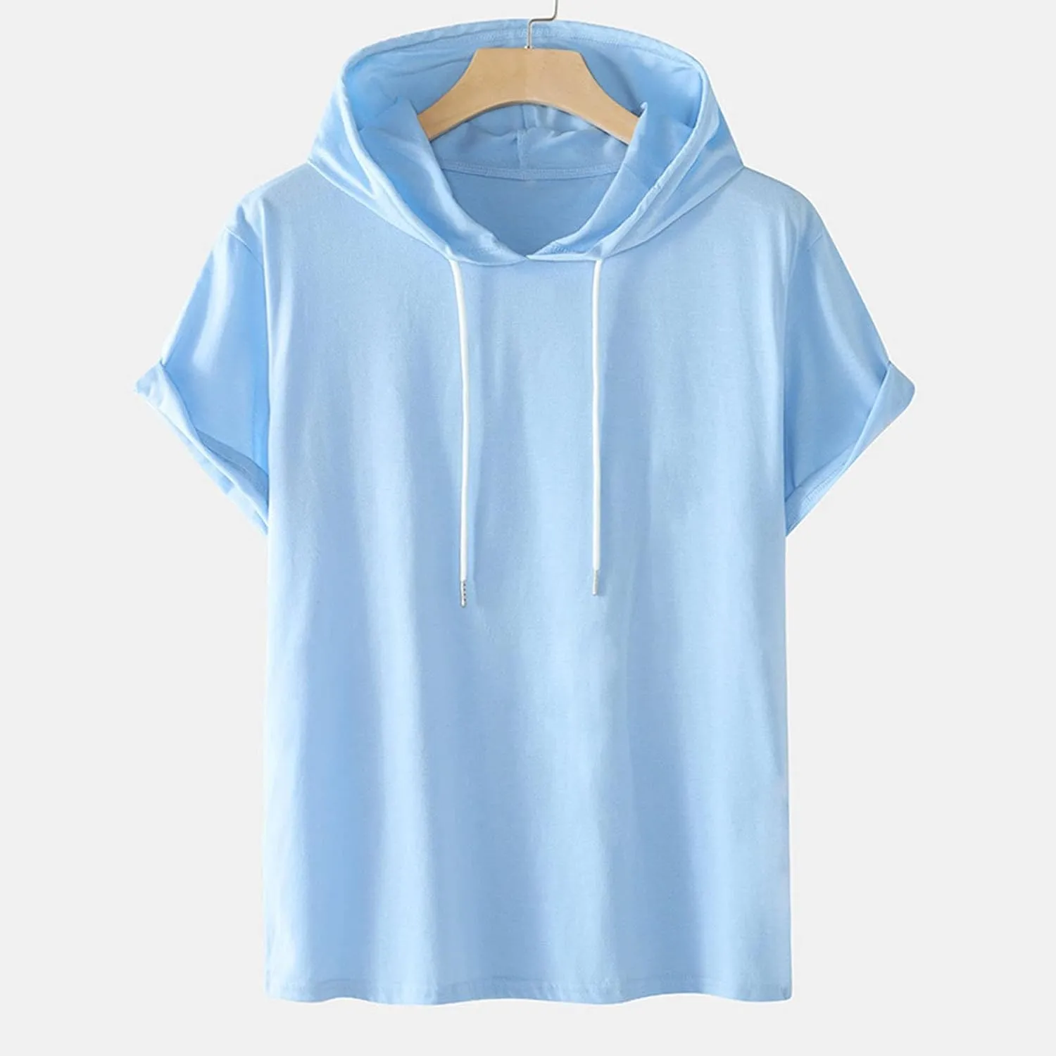 Muscularfit 100% Cotton T Shirts for Men 2024 Summer Short Sleeve Casual Hooded Shirt Loose Fit Solid Drawstring Hoodie Shirt