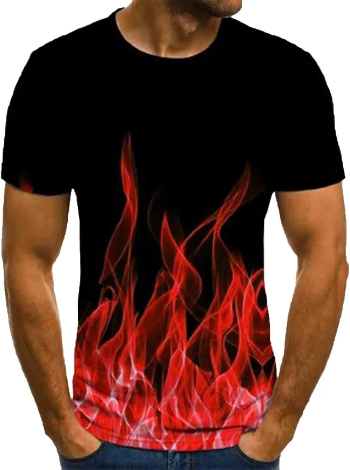 Muscularfit Men's Graphic Tee Shirts Funny 3D Flame Print Short Sleeve Casual Shirt Loose Fit Athletic T-Shirt Summer Clothes